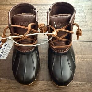 Sperry Brown Leather and Black Rubber Kids Duck Boots